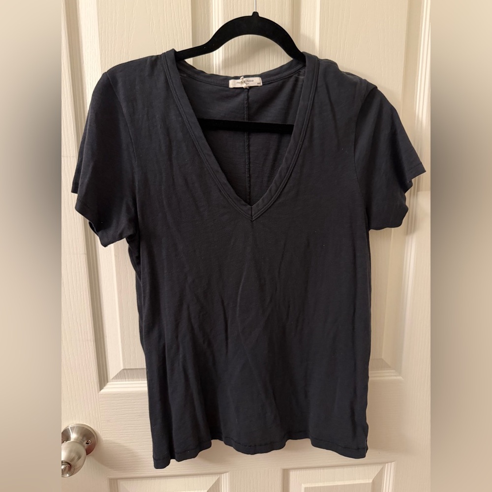 rag & bone Deep V Short Sleeve Tee - Black